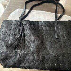 Black Skull Embossed Tote Bag